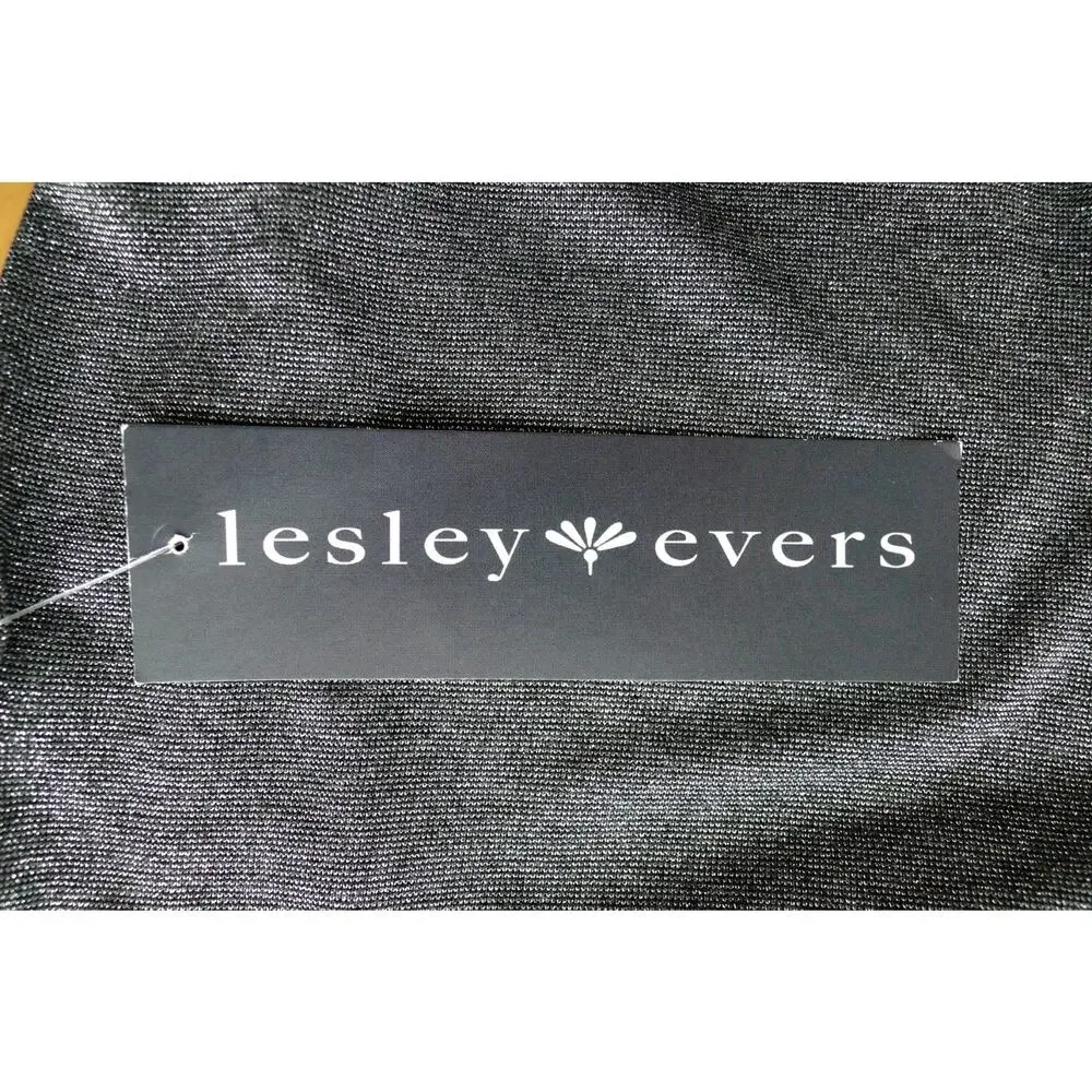 LESLEY EVERS Jo Sparkle Silver Metallic Slip Tank Lounge Dress Chemise L NWT